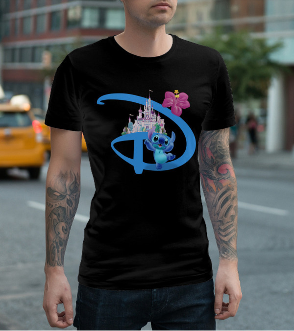 Stitch Disney Castle Hibiscus Flower T-Shirt