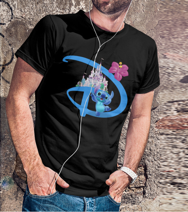 Stitch Disney Castle Hibiscus Flower T-Shirt