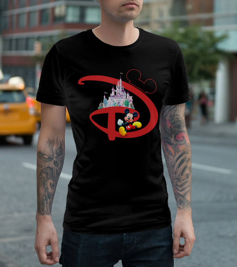 Mickey Mouse Disney Castle Icon With Red Disney Initials T-Shirt
