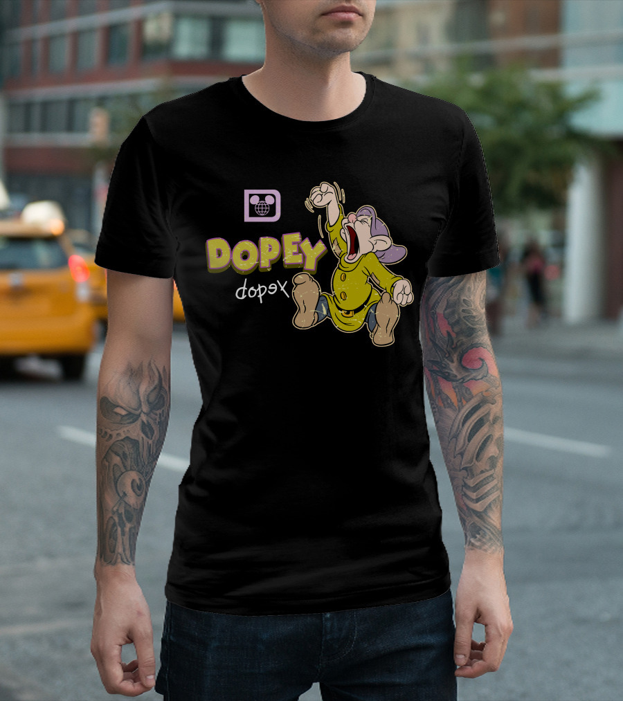 Dopey Yawning Character Illustration With Double Text And Ear T-Shirt