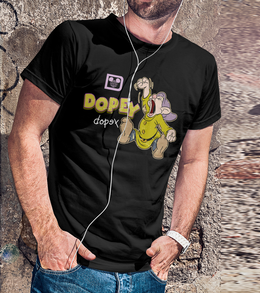 Dopey Yawning Character Illustration With Double Text And Ear T-Shirt