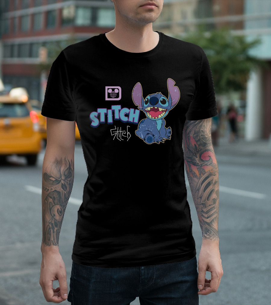 Disney Stitch Blue Alien Character With World Globe T-Shirt