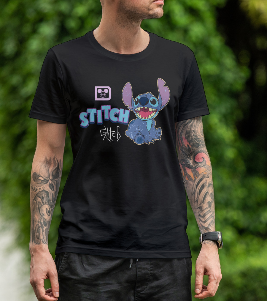 Disney Stitch Blue Alien Character With World Globe T-Shirt