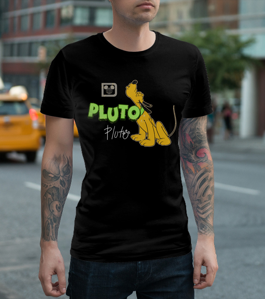 Disney Pluto Green Text Iconic Cartoon Dog T-Shirt