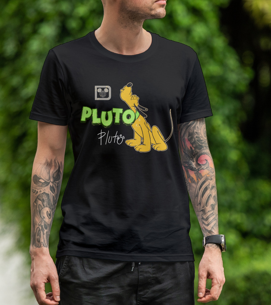 Disney Pluto Green Text Iconic Cartoon Dog T-Shirt