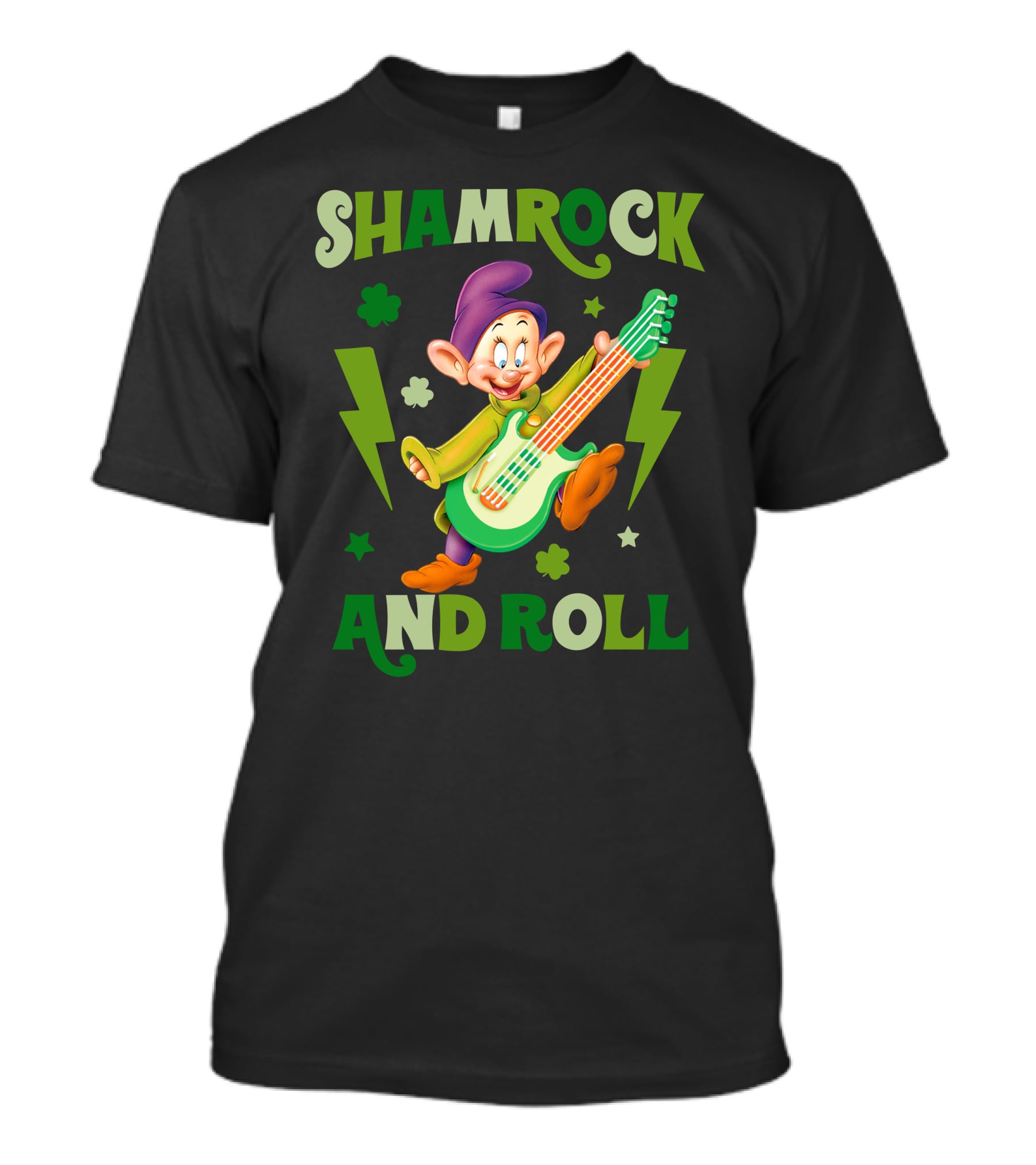 Shamrock And Roll Dopey Guitar Stars Clovers Lightning T-Shirt