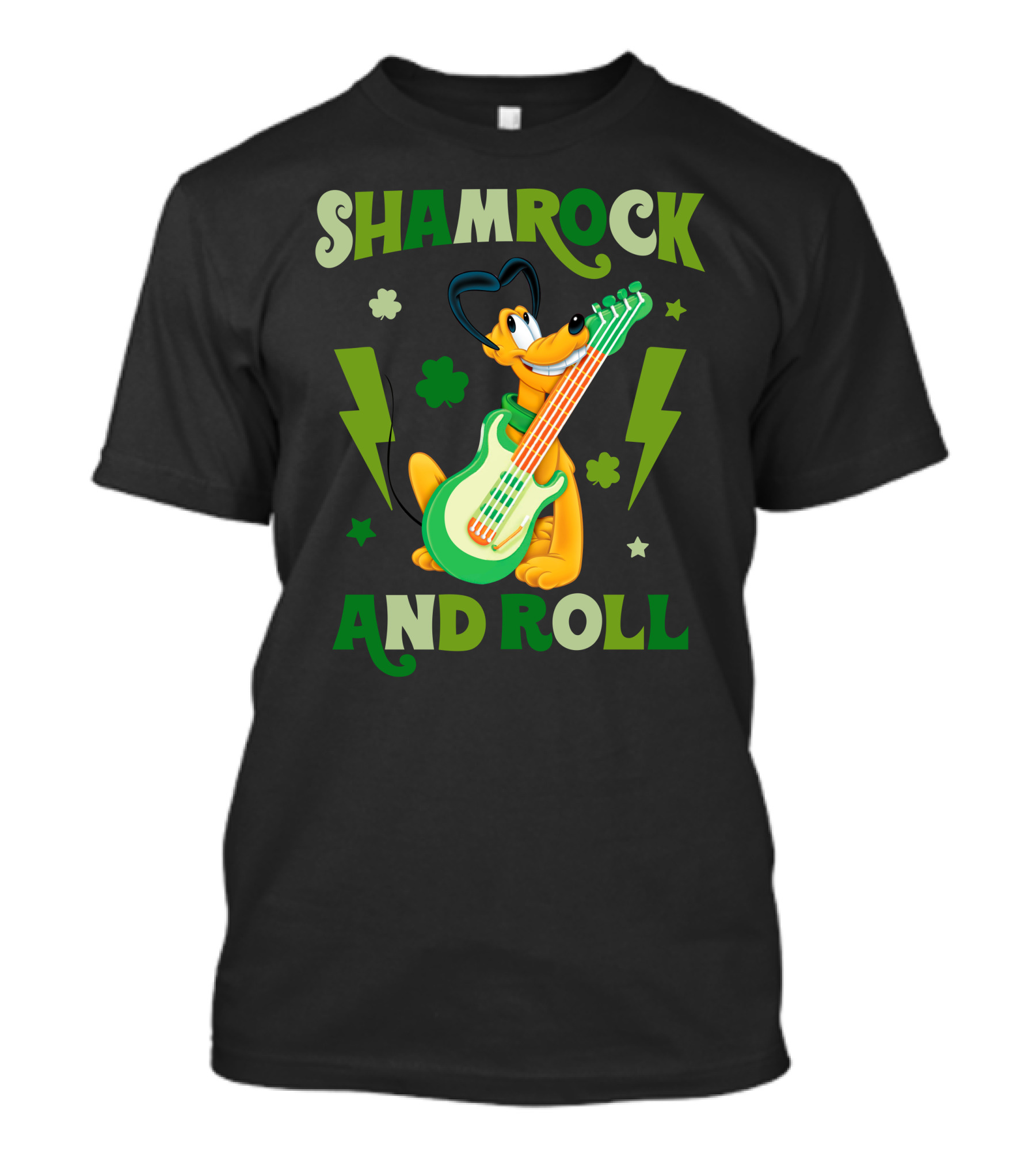 Shamrock And Roll Pluto Guitar Cartoon Character T-Shirt