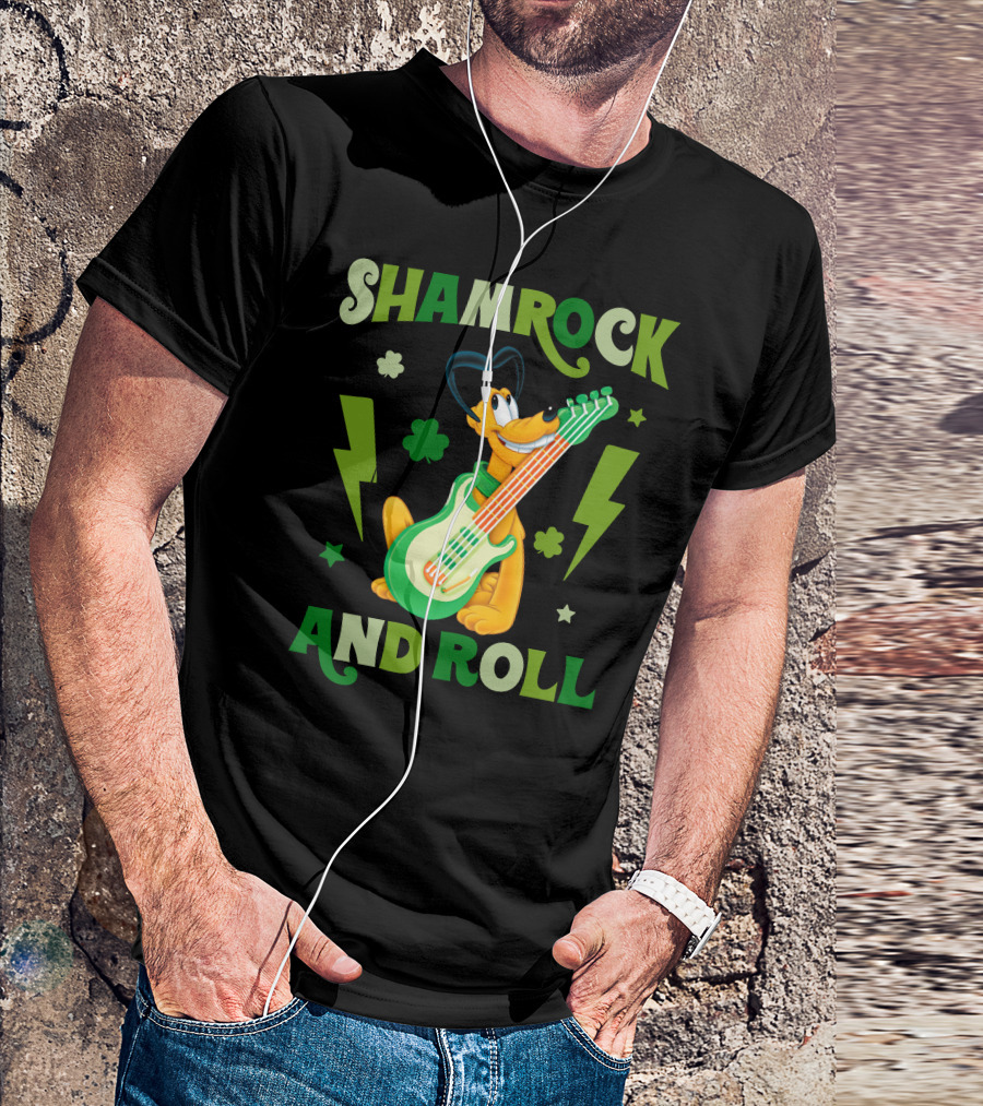 Shamrock And Roll Pluto Guitar Cartoon Character T-Shirt