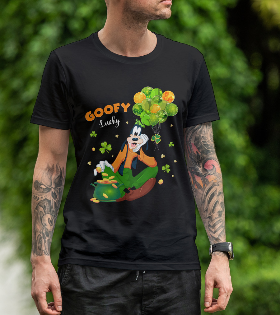 Goofy Lucky St. Patrick's Day Balloons And Shamrocks T-Shirt