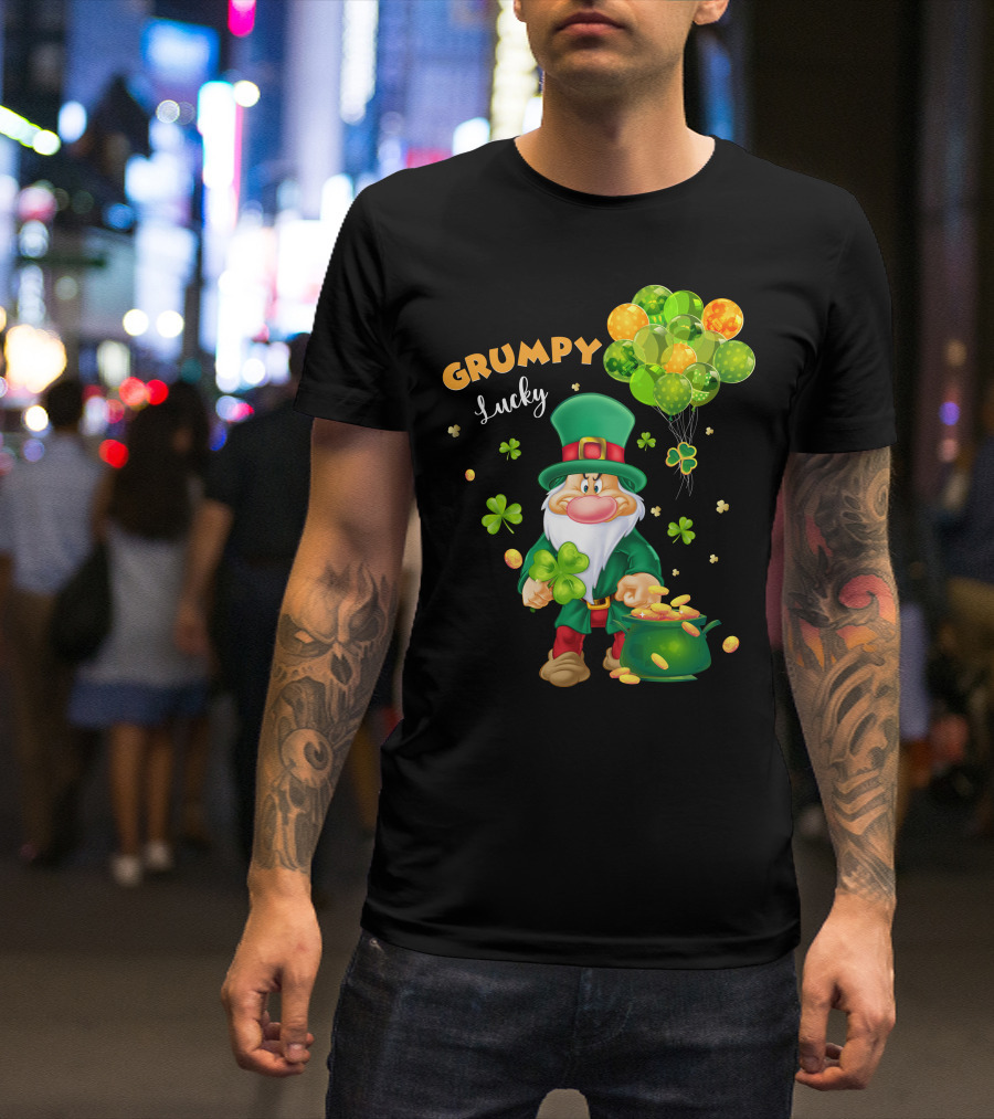 Grumpy Lucky Leprechaun With Shamrocks And Gold Coins T-Shirt