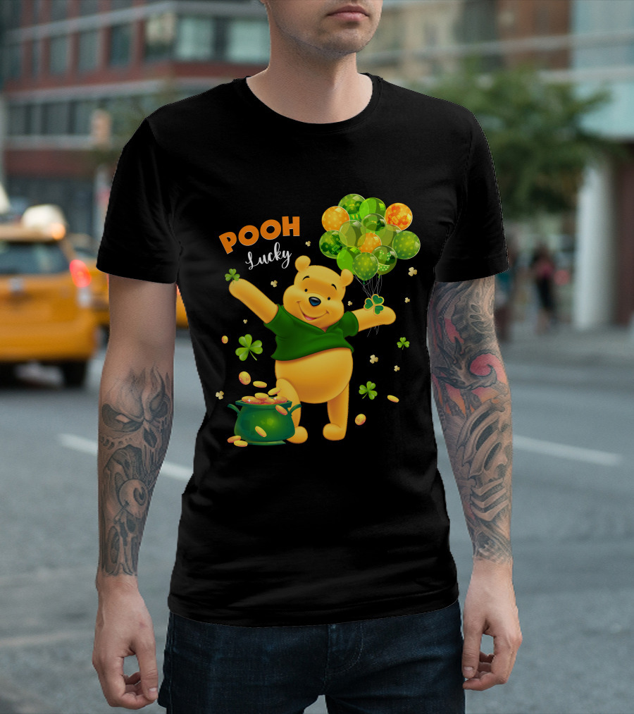 Pooh Lucky Balloons And Clover Celebration T-Shirt