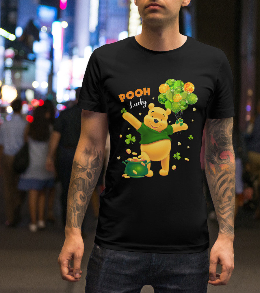 Pooh Lucky Balloons And Clover Celebration T-Shirt