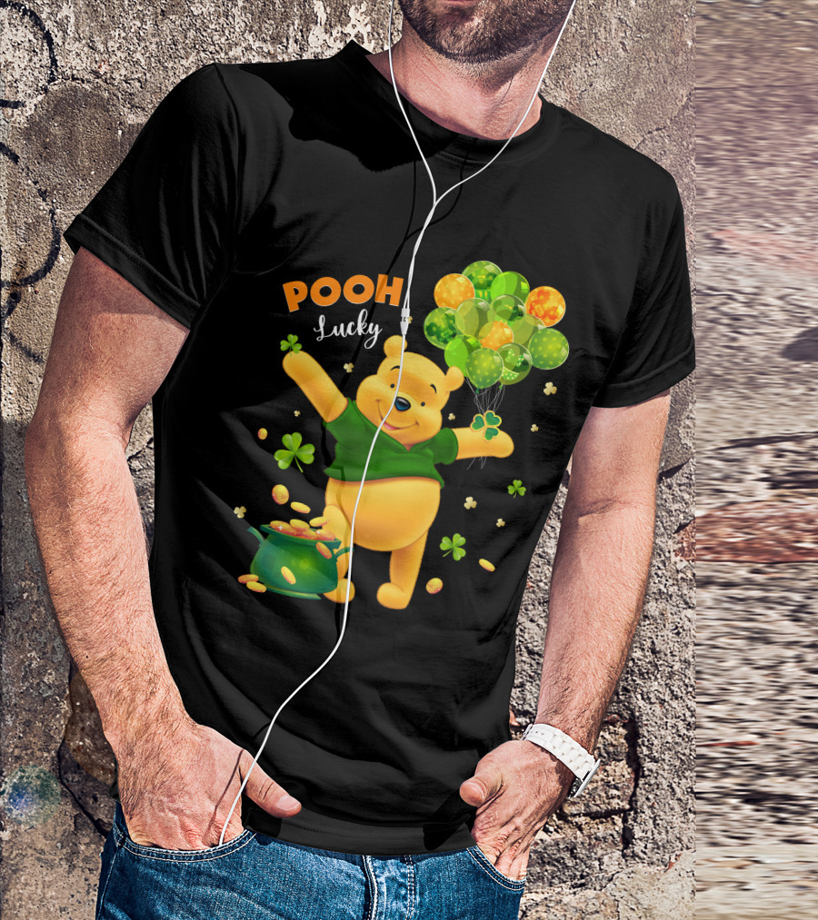 Pooh Lucky Balloons And Clover Celebration T-Shirt