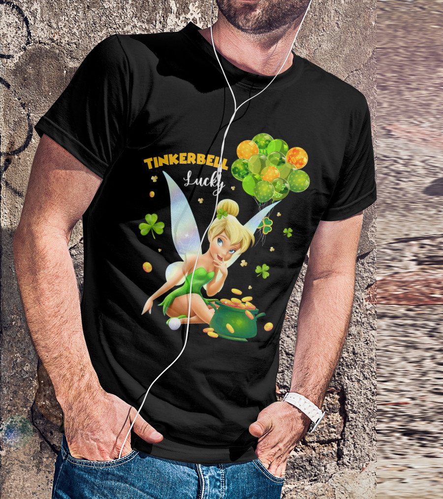 Tinkerbell Lucky Balloons And Clover With Pot Of Gold T-Shirt