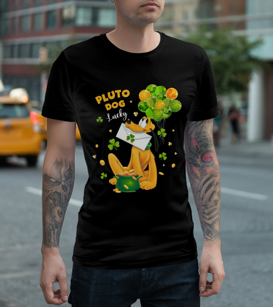 Pluto Dog Lucky Balloons And Clover Coins T-Shirt