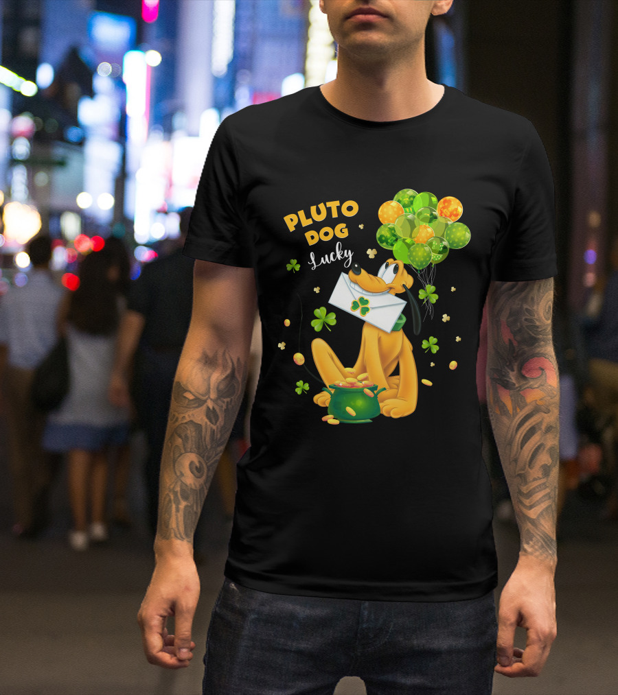 Pluto Dog Lucky Balloons And Clover Coins T-Shirt