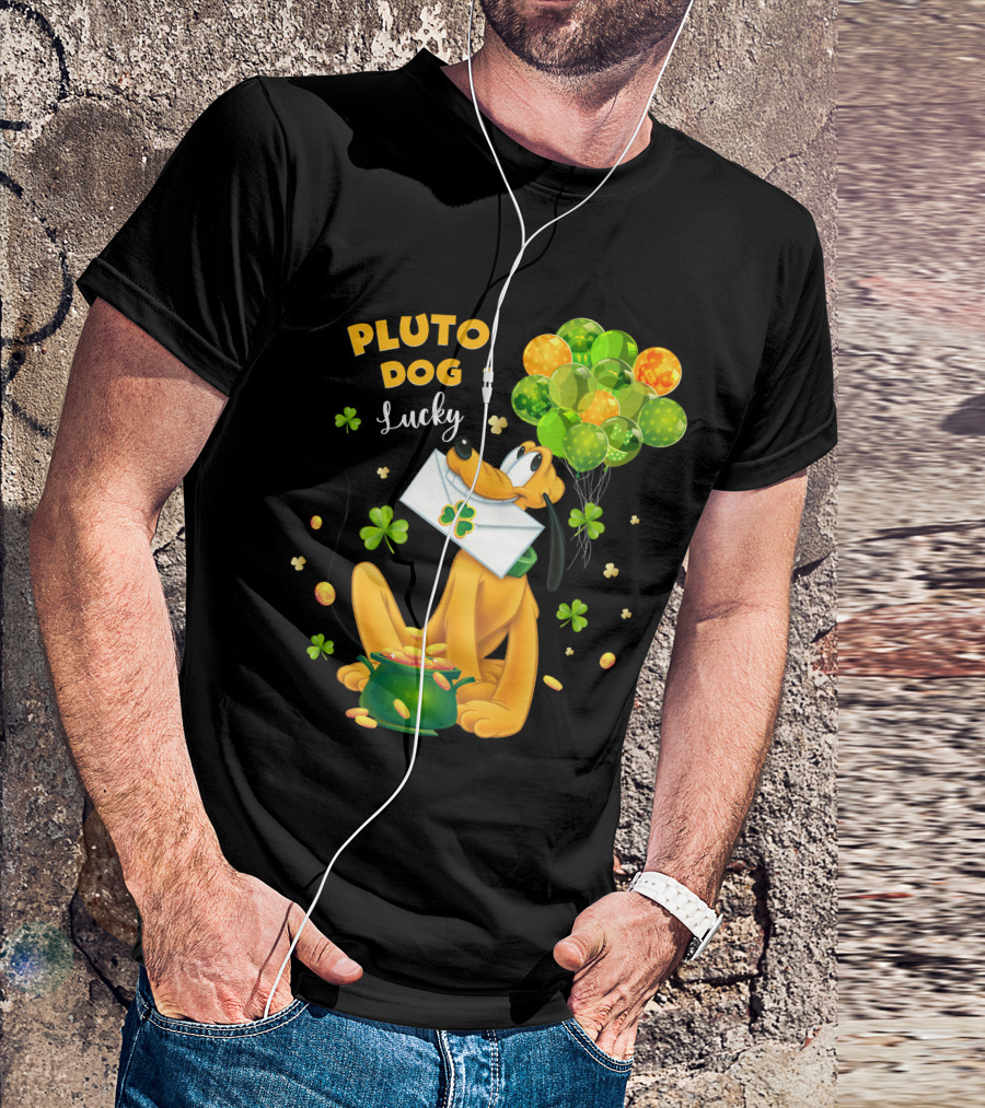 Pluto Dog Lucky Balloons And Clover Coins T-Shirt