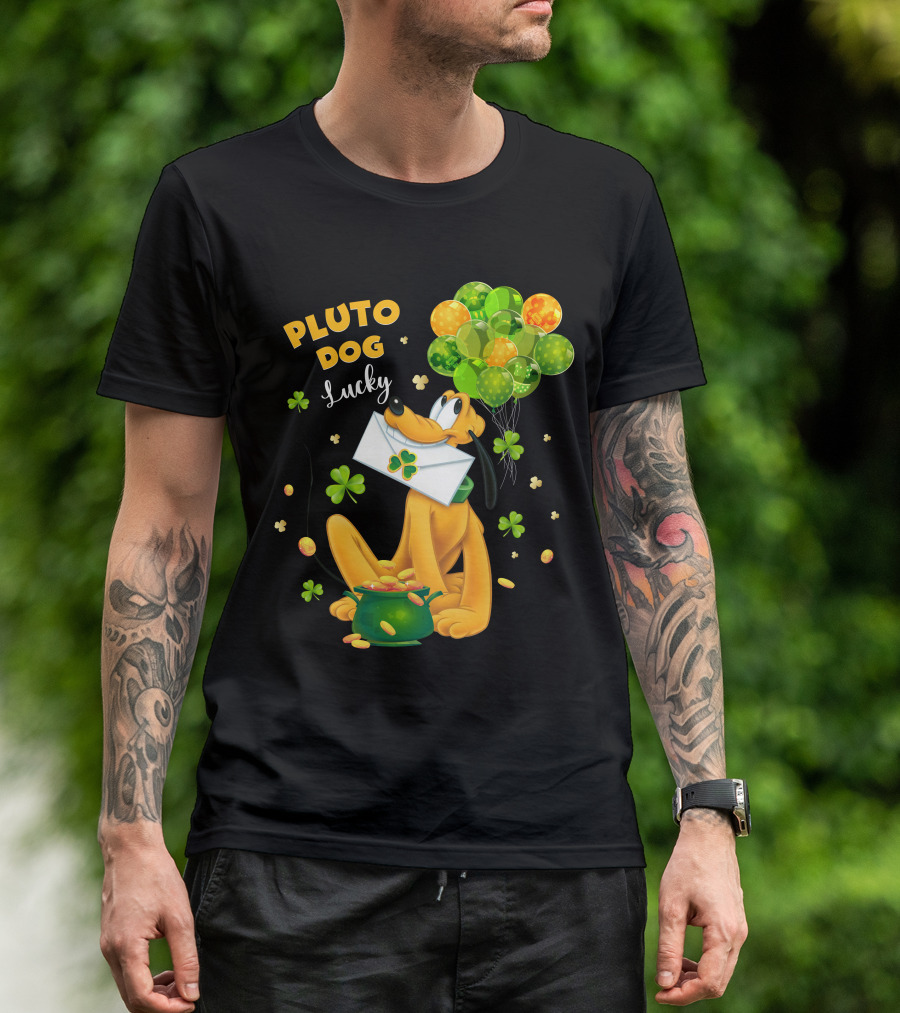 Pluto Dog Lucky Balloons And Clover Coins T-Shirt
