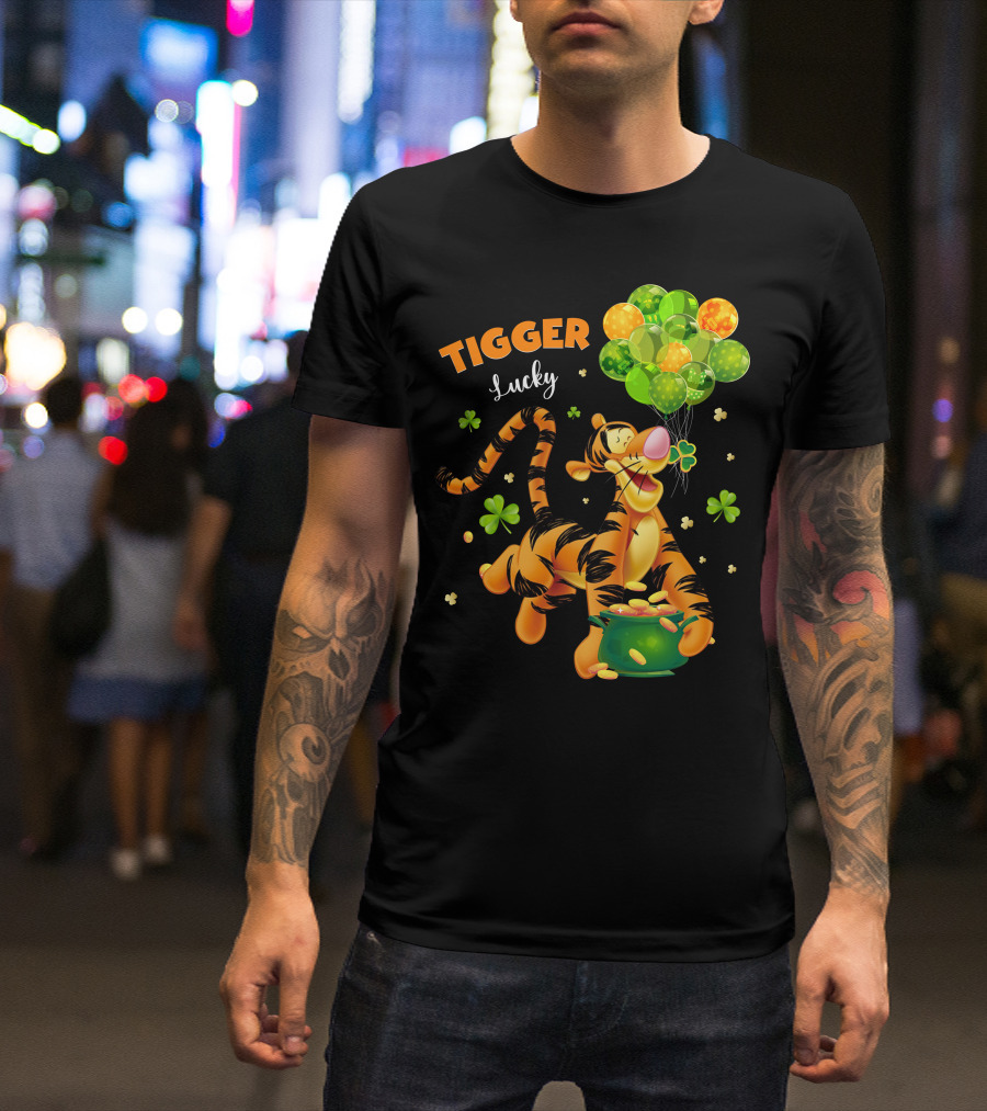 Tigger Lucky Balloons And Shamrocks With Gold Coins T-Shirt