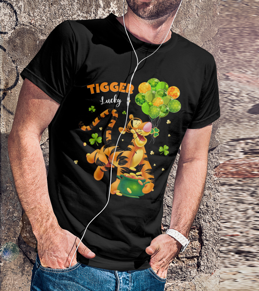 Tigger Lucky Balloons And Shamrocks With Gold Coins T-Shirt