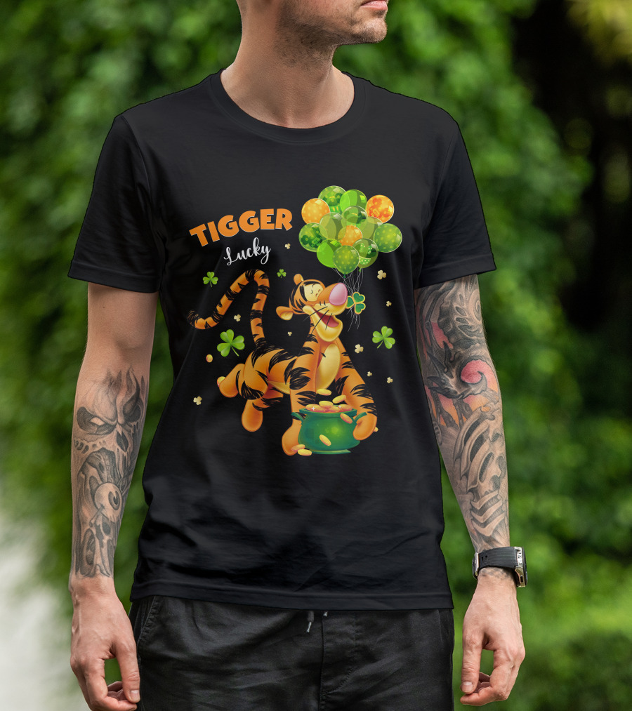 Tigger Lucky Balloons And Shamrocks With Gold Coins T-Shirt
