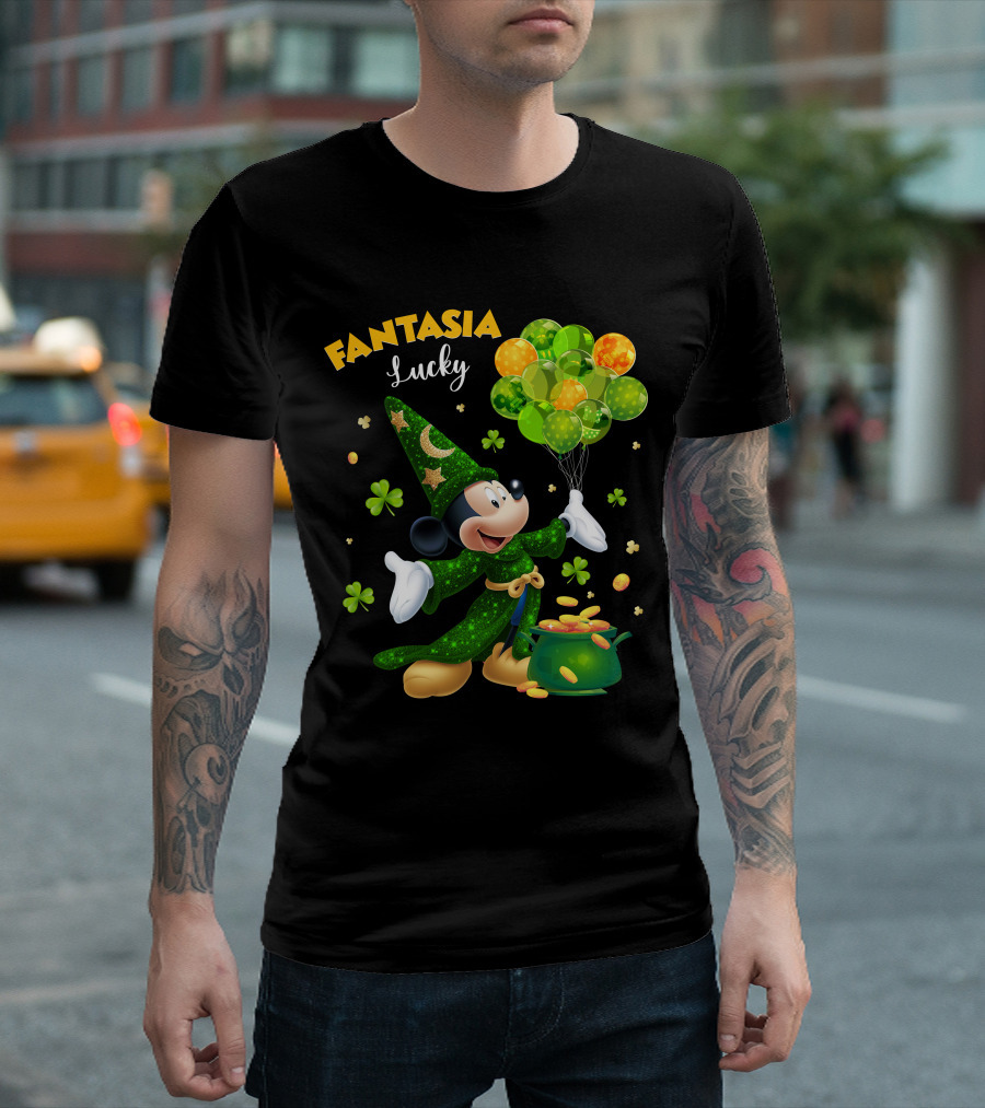 Fantasia Lucky Green Mickey With Balloons And Gold Coins T-Shirt