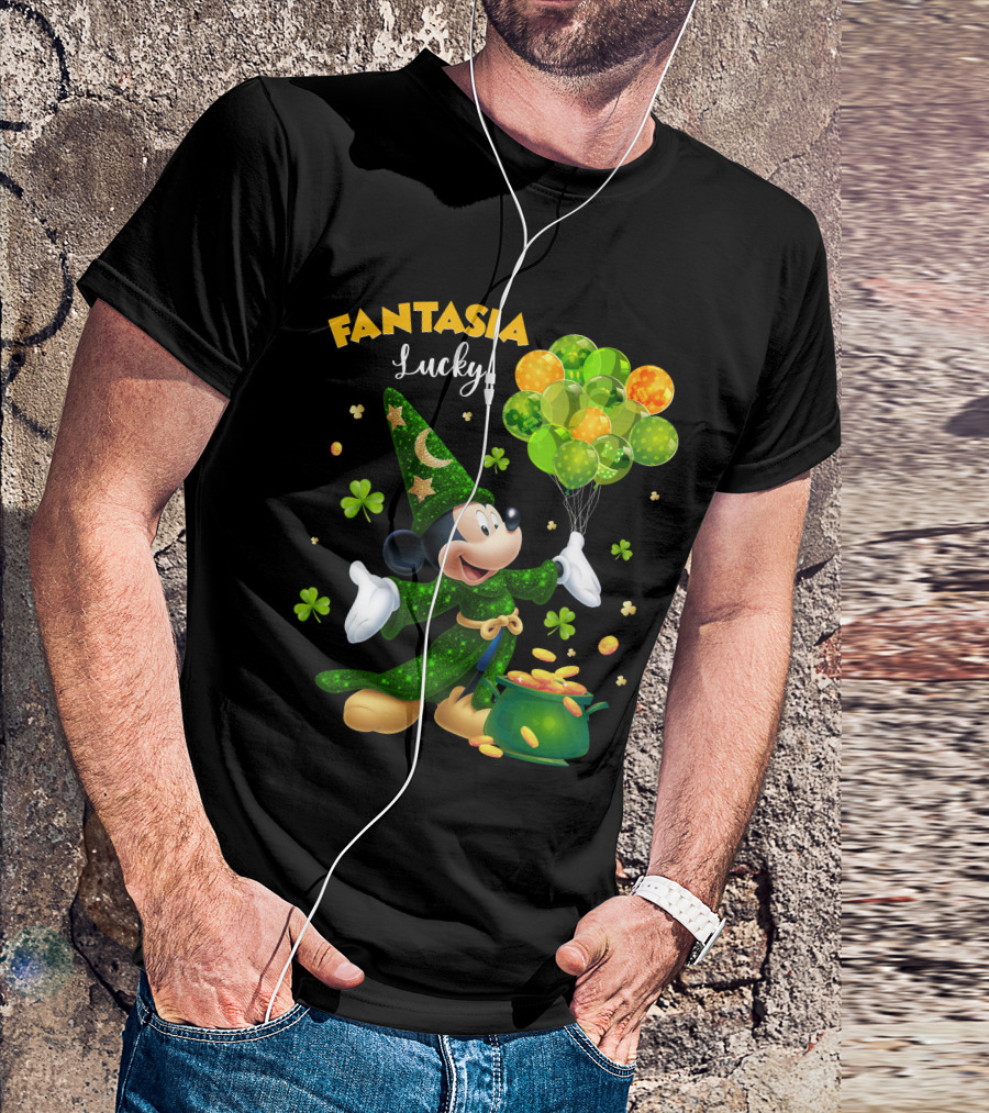 Fantasia Lucky Green Mickey With Balloons And Gold Coins T-Shirt