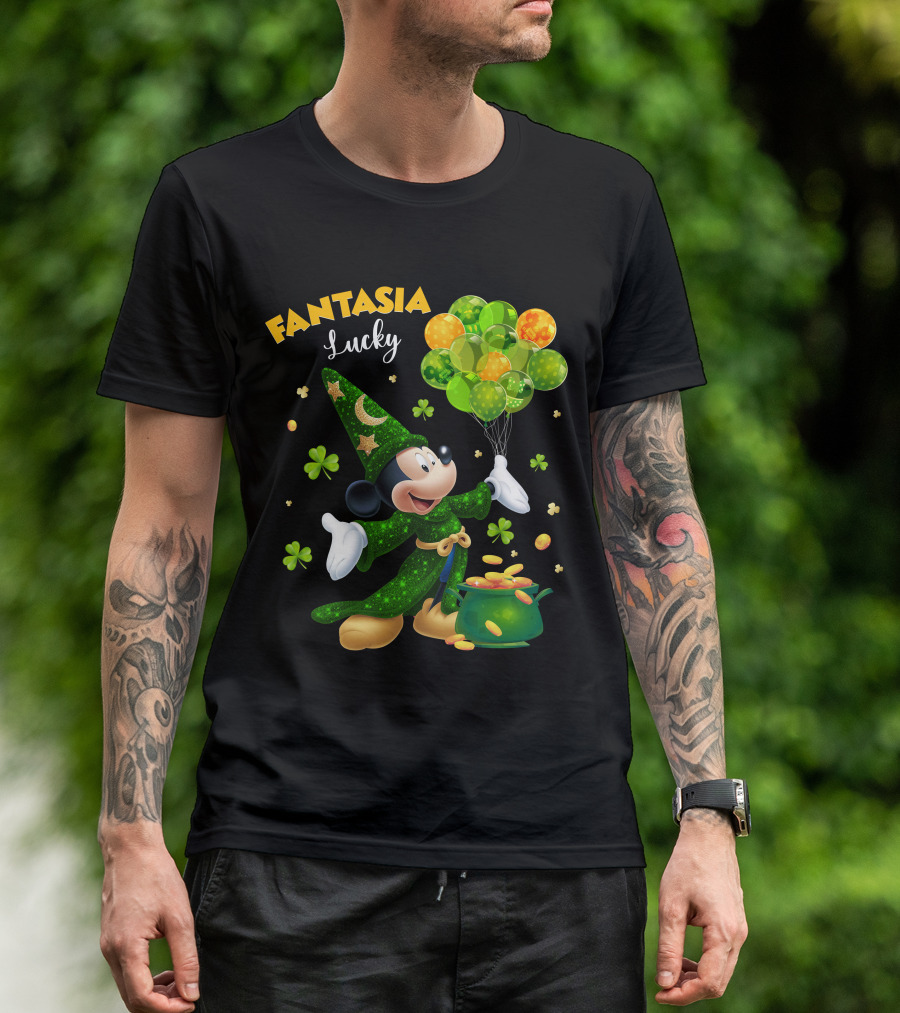 Fantasia Lucky Green Mickey With Balloons And Gold Coins T-Shirt