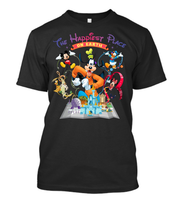 The Happiest Place On Earth Goofy Mickey Mouse Donald Duck Minnie Mouse Disneyland T-Shirt