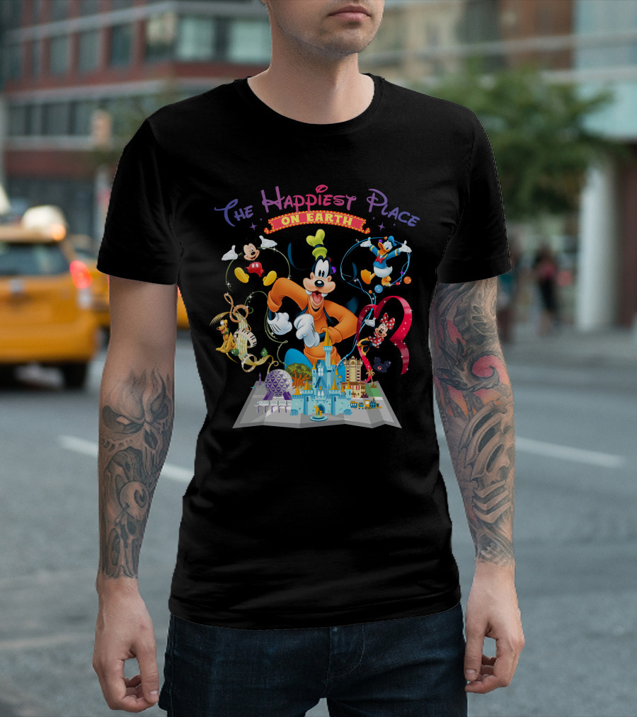 The Happiest Place On Earth Goofy Mickey Mouse Donald Duck Minnie Mouse Disneyland T-Shirt