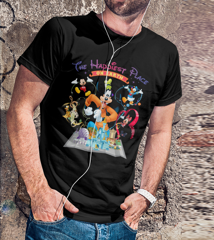 The Happiest Place On Earth Goofy Mickey Mouse Donald Duck Minnie Mouse Disneyland T-Shirt
