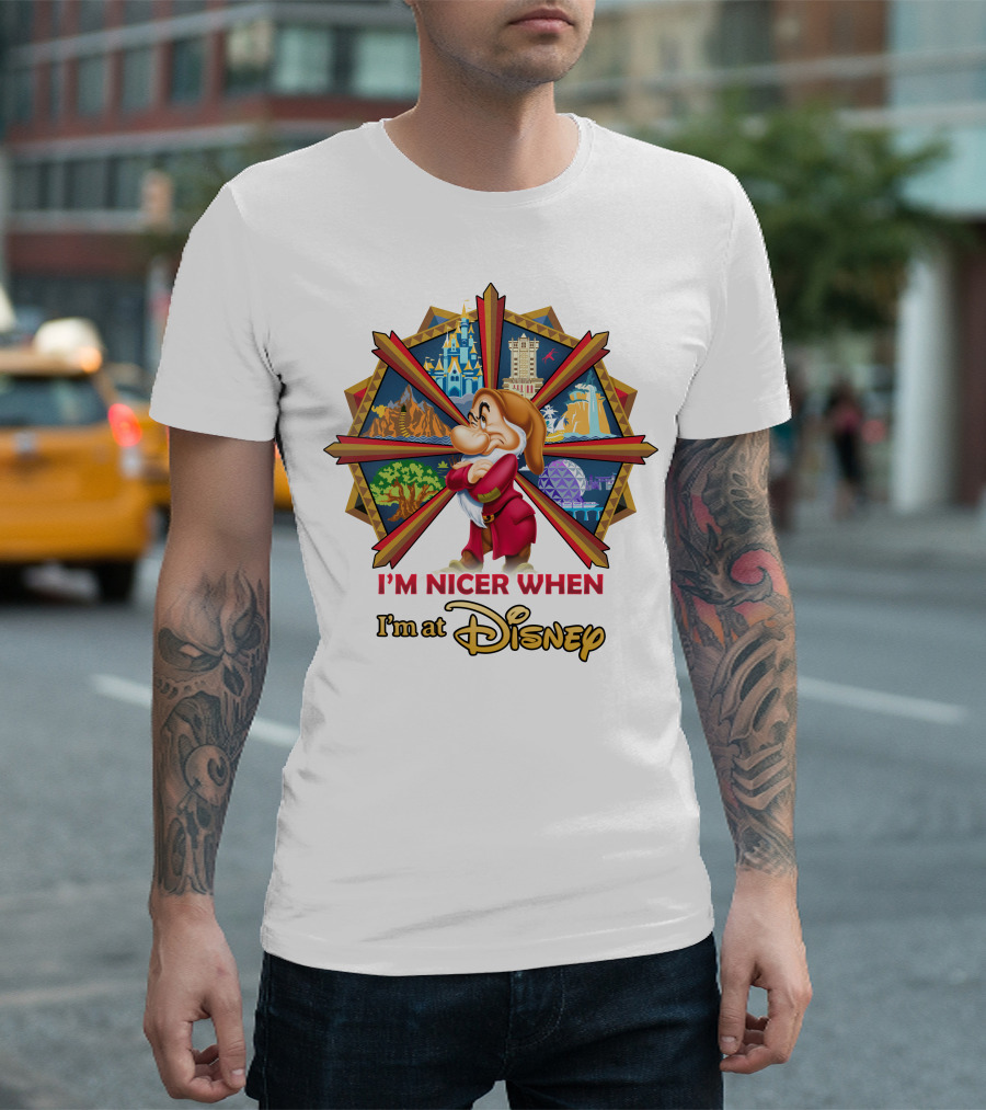 I'm Nicer When I'm At Disney Grumpy Character With Disney Parks Icons T-Shirt
