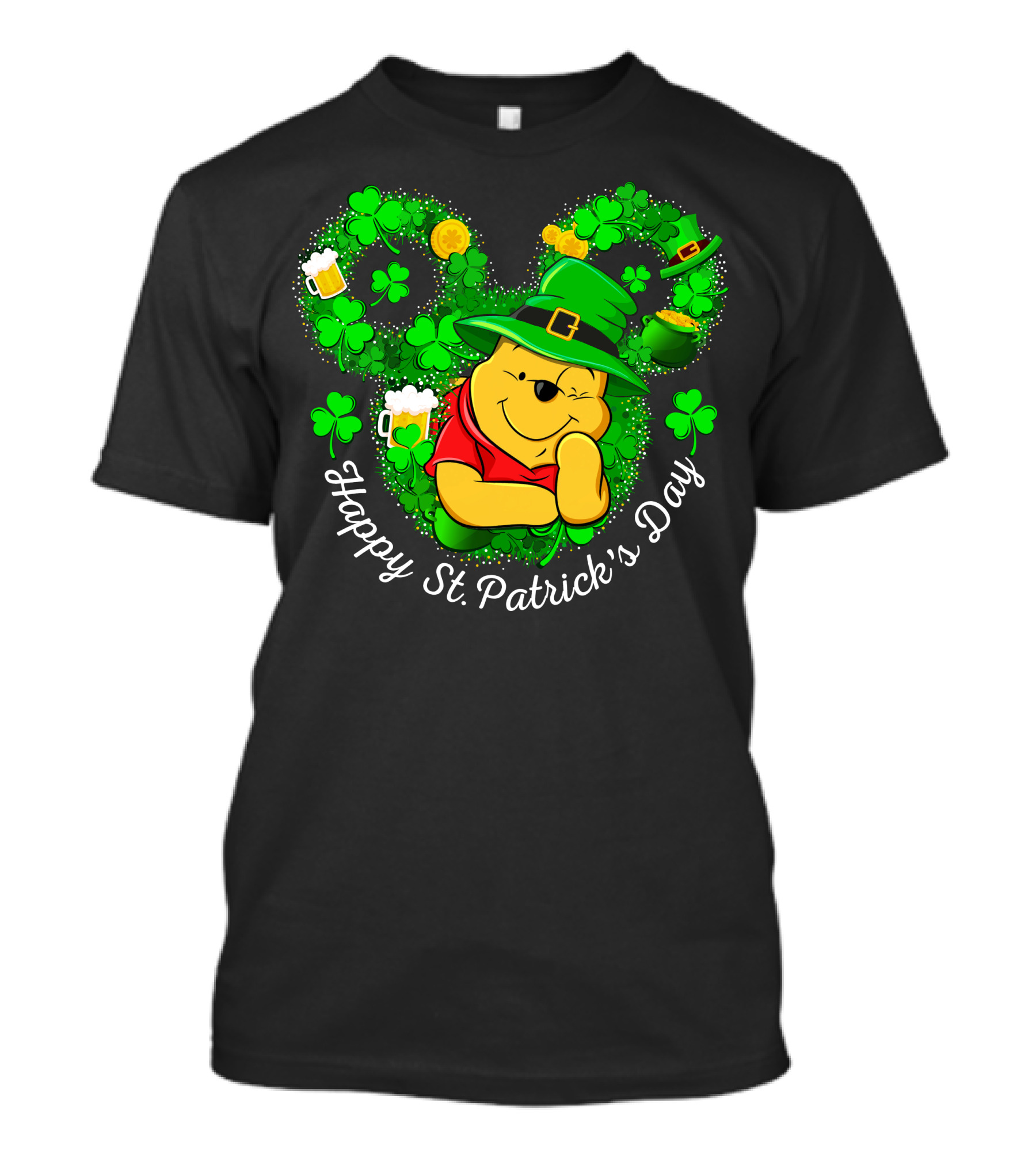 Happy St. Patrick's Day Pooh Shamrock And Leprechaun Hat T-Shirt