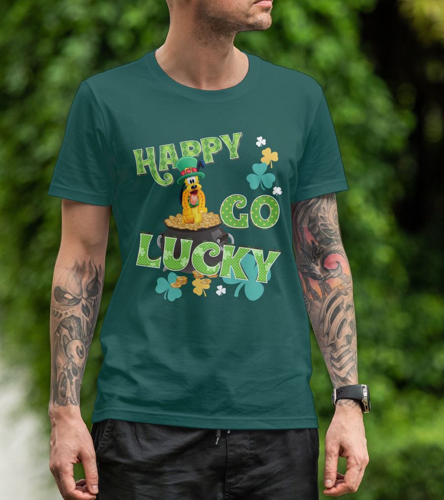 Happy Go Lucky Pluto St. Patrick's Day Theme With Lucky Charms And Gold Coins T-Shirt
