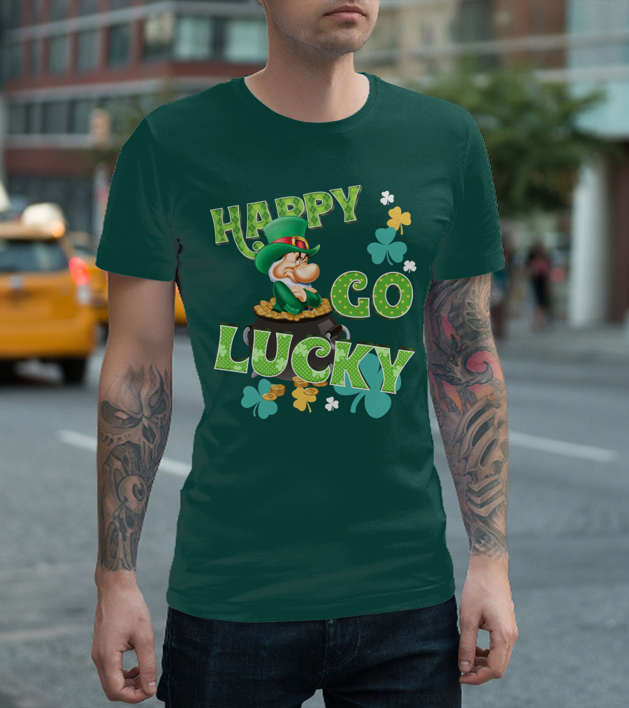 Happy Go Lucky Grumpy Dwarf Leprechaun Pot Of Gold Shamrocks T-Shirt