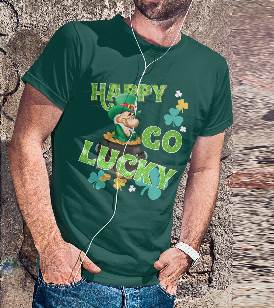 Happy Go Lucky Grumpy Dwarf Leprechaun Pot Of Gold Shamrocks T-Shirt