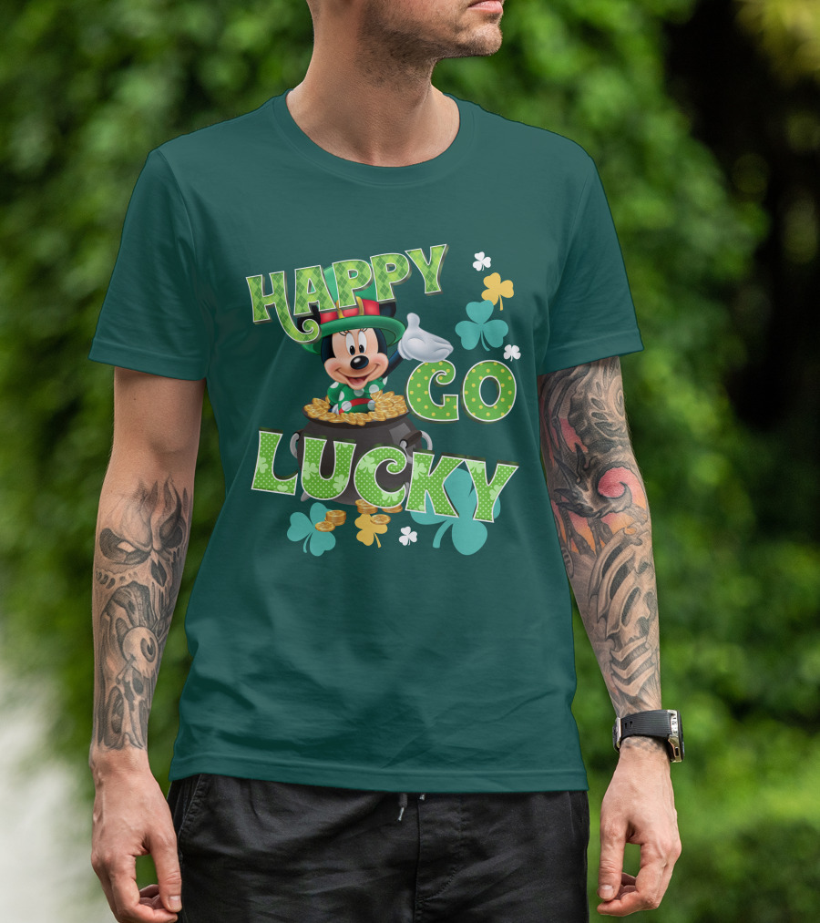 Happy Go Lucky Minnie Mouse Shamrock Pot Of Gold T-Shirt