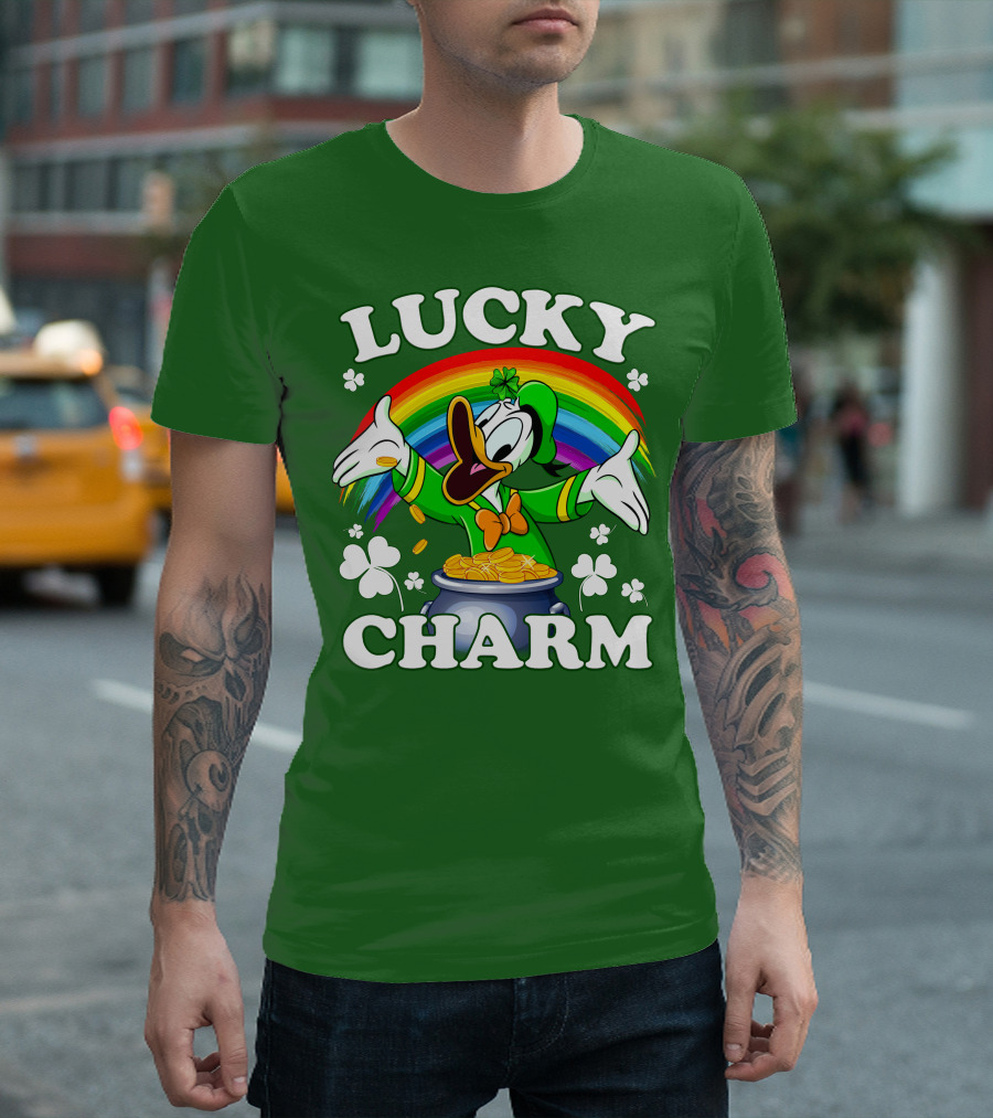 Lucky Charm Donald Duck Pot Of Gold Shamrocks Rainbow T-Shirt