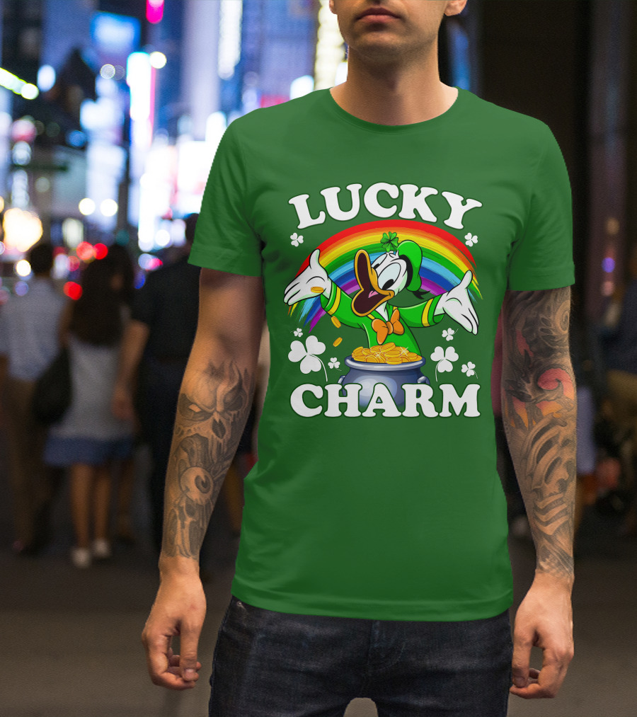Lucky Charm Donald Duck Pot Of Gold Shamrocks Rainbow T-Shirt
