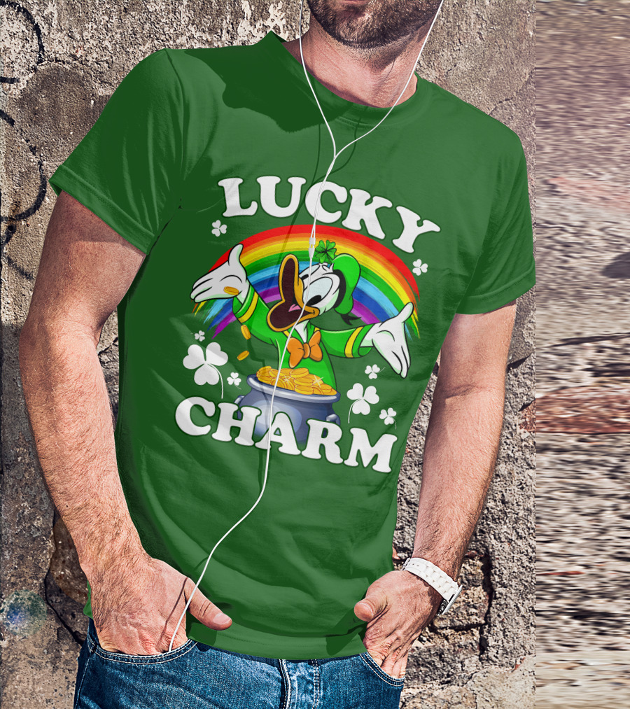 Lucky Charm Donald Duck Pot Of Gold Shamrocks Rainbow T-Shirt