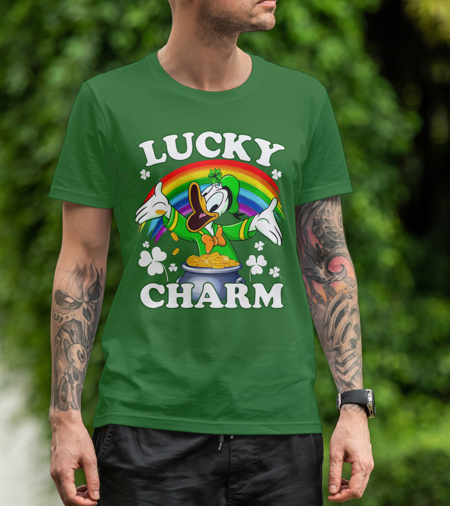 Lucky Charm Donald Duck Pot Of Gold Shamrocks Rainbow T-Shirt