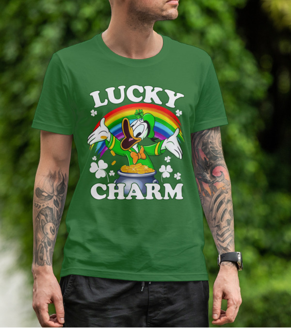 Lucky Charm Donald Duck Pot Of Gold Shamrocks Rainbow T-Shirt