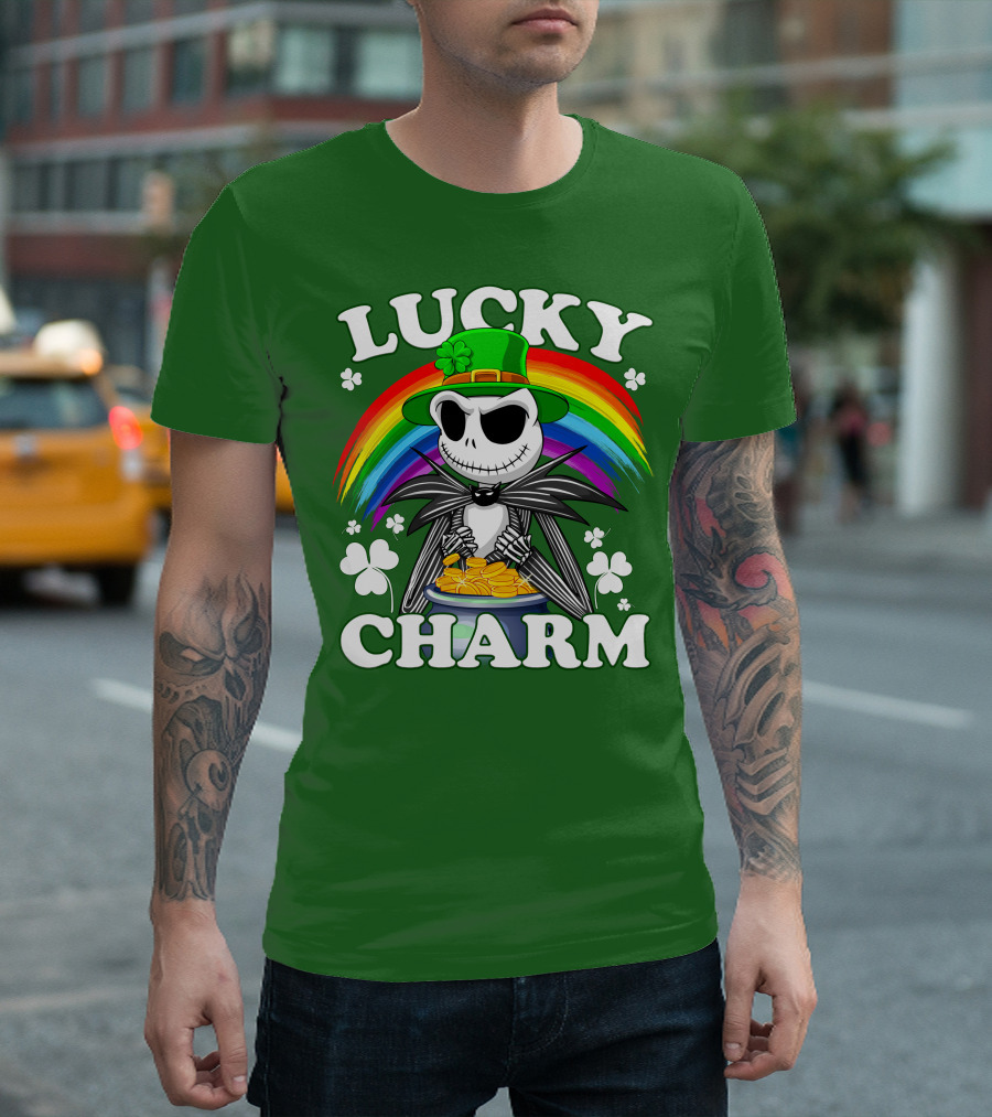 Lucky Charm Jack Skellington Rainbow Shamrock T-Shirt
