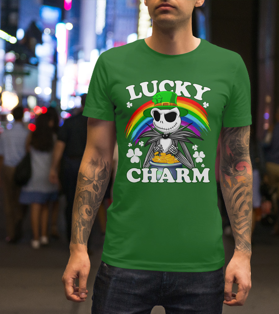 Lucky Charm Jack Skellington Rainbow Shamrock T-Shirt