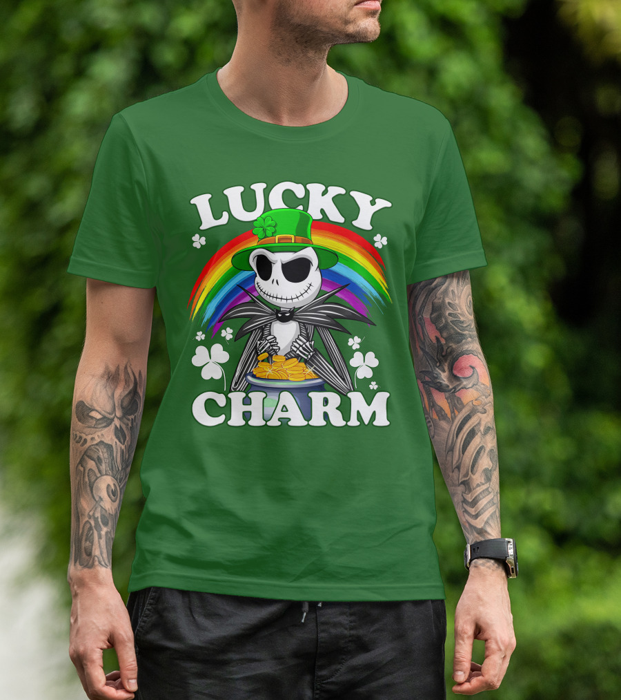 Lucky Charm Jack Skellington Rainbow Shamrock T-Shirt