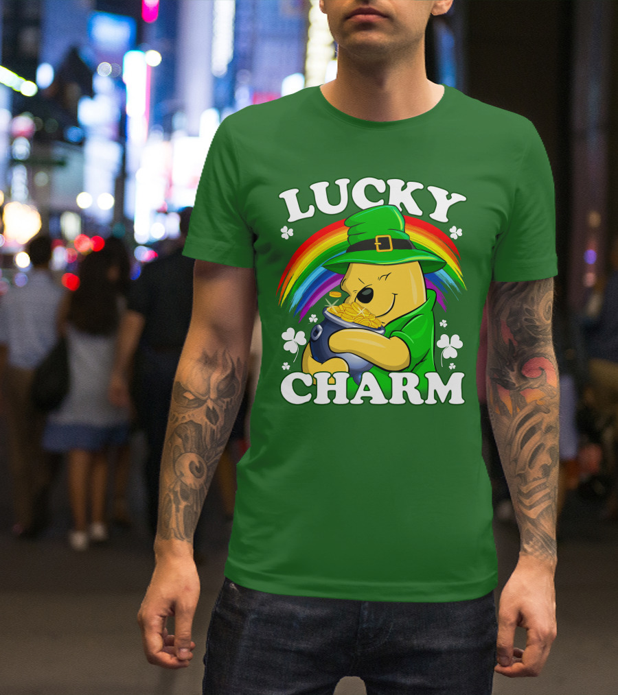 Lucky Charm Pooh Rainbow Pot Of Gold T-Shirt