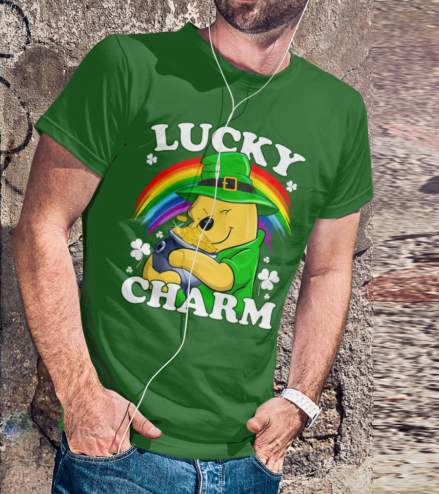 Lucky Charm Pooh Rainbow Pot Of Gold T-Shirt