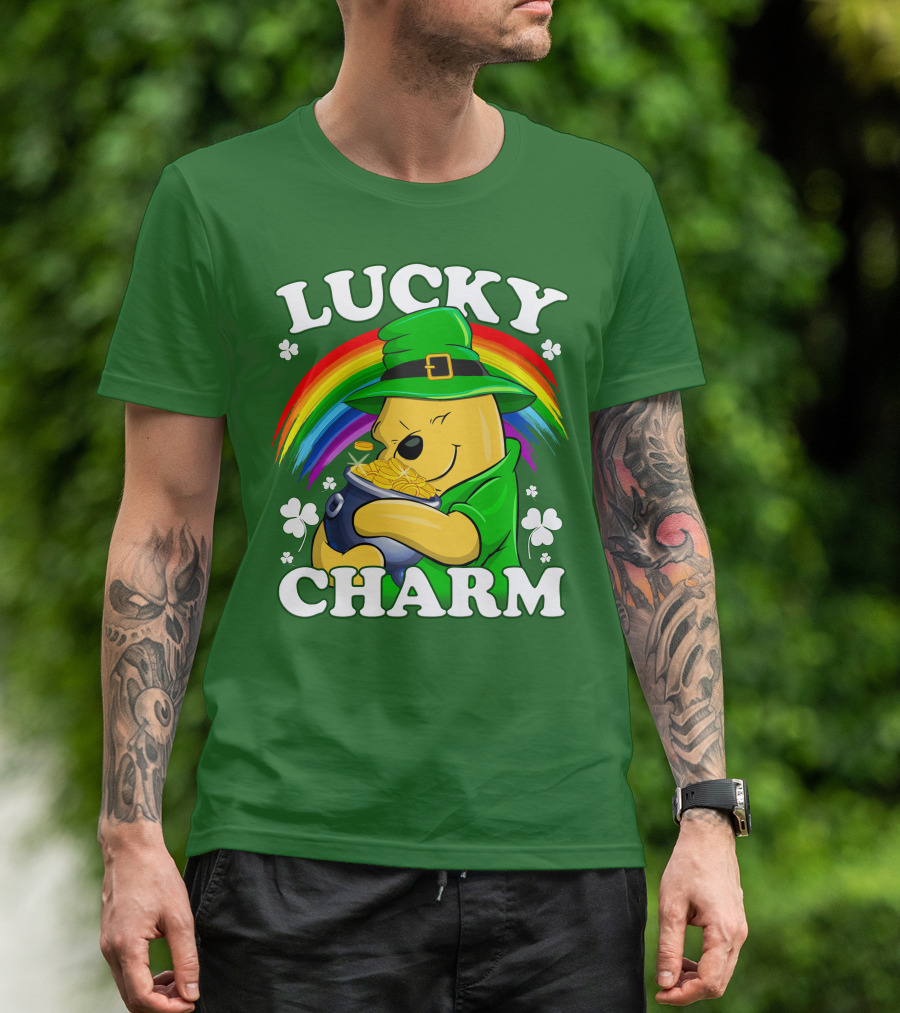 Lucky Charm Pooh Rainbow Pot Of Gold T-Shirt