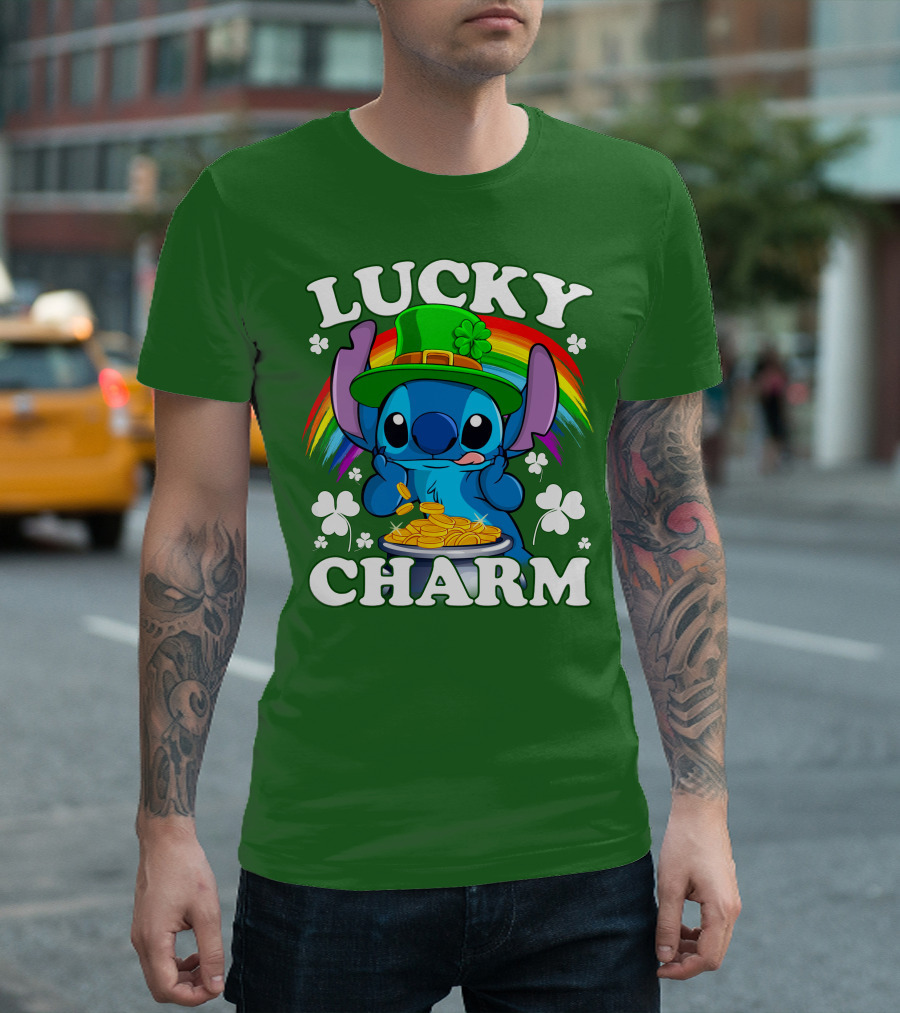 Lucky Charm Stitch Rainbow Pot Of Gold Clover Hat T-Shirt