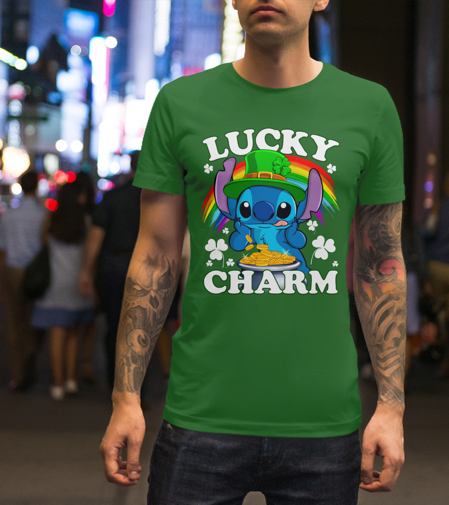 Lucky Charm Stitch Rainbow Pot Of Gold Clover Hat T-Shirt